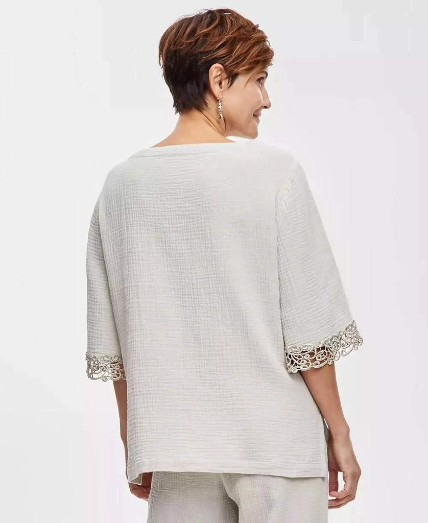 JM Collection Women's Boat-Neck 3/4-Sleeve Gauze Top, Created for Macy's 3