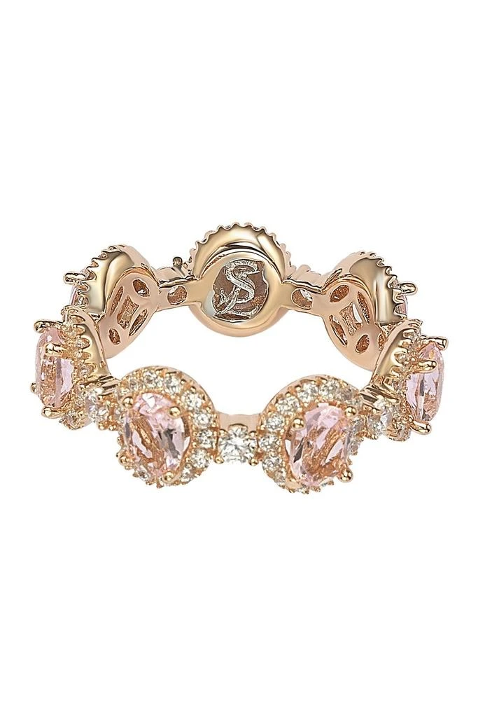 Suzy Levian Rose-Tone Sterling Silver Prong Set CZ 
Pave Halo Station Eternity Band Ring 2