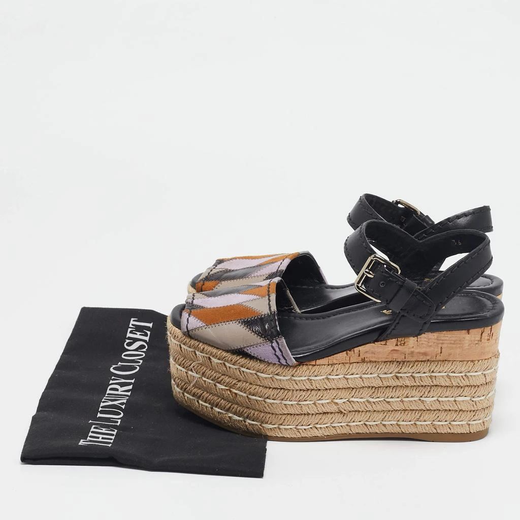 Prada Prada Multicolor Leather and Suede Cork Espadrille Platform Ankle Strap Sandals Size 36 9