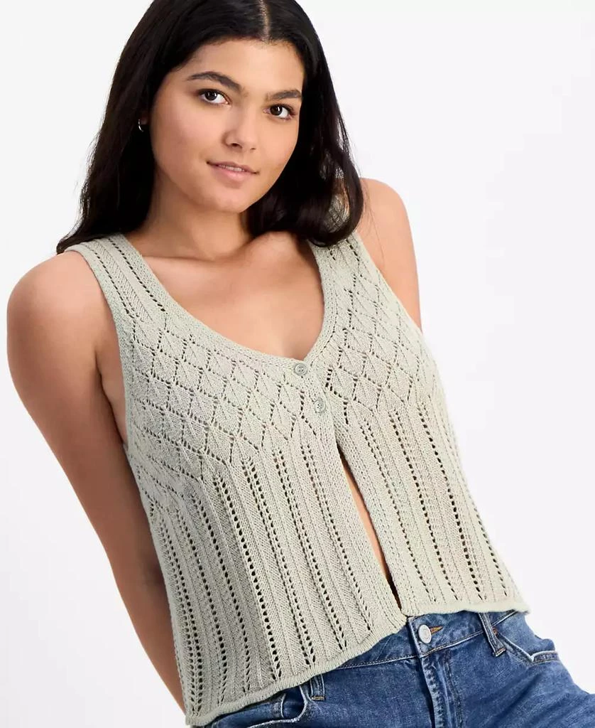 Hooked Up by IOT Juniors' Pointelle Double-Button Vest Top 3
