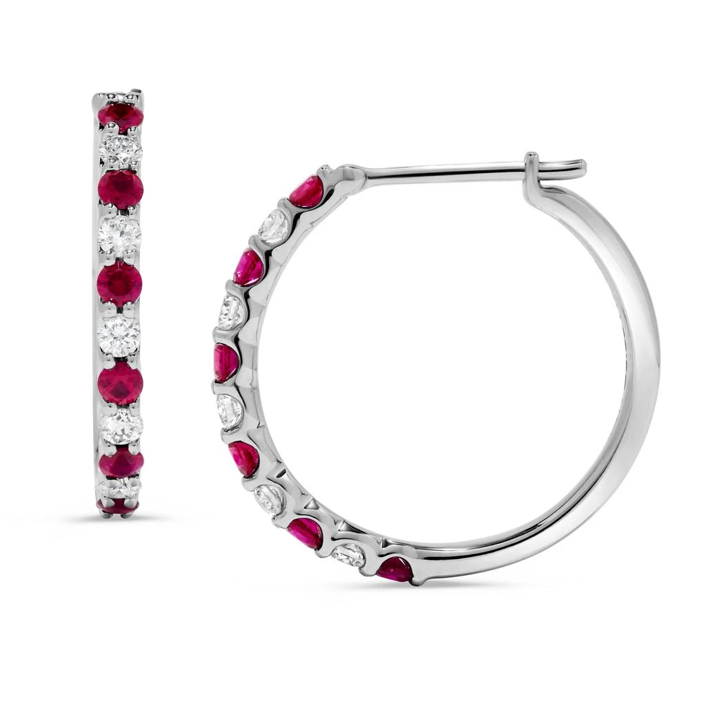 H.J. Namdar 0.87 ct tw Alternating Ruby and Diamond Hoops 14K White Gold Natural Rubies and Diamonds
