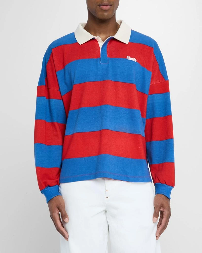 Rhude Men's Stripe Pique Long-Sleeve Polo Shirt 4