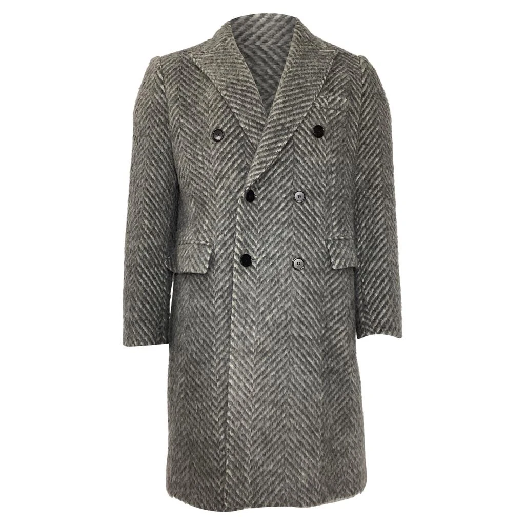 Burberry Double-Breasted Herringbone Chesterfield Coat in Grey Wool Mohair Alpaca Blend 1