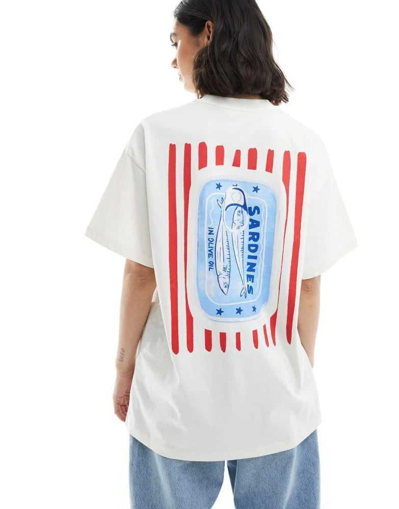 Miss Selfridge Miss Selfridge oversized sardine stripe back print graphic tee 1