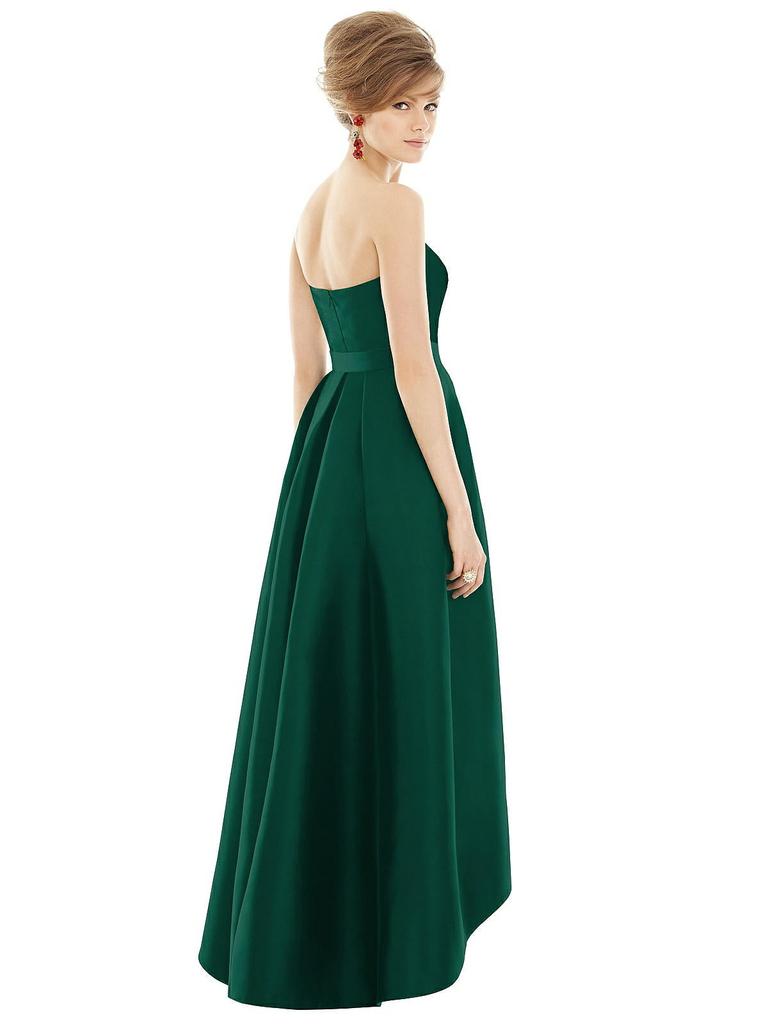 Alfred Sung Strapless Satin High Low Dress with Pockets