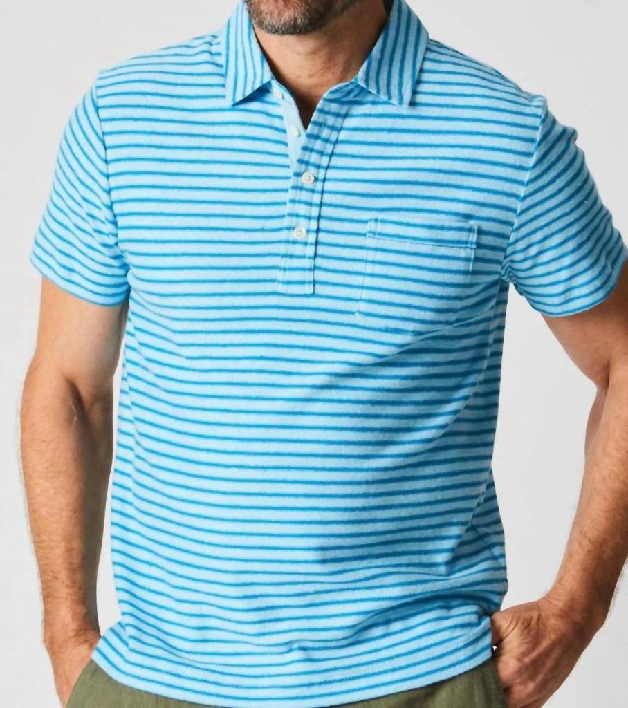 Billy Reid Stripe Hemp Cotton Polo Shirt In Day Blue