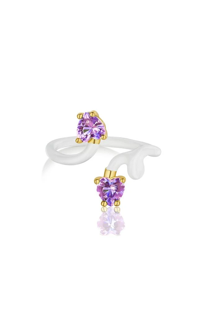 House of Frosted White Enamel Amethyst Bypass Ring - Size 7