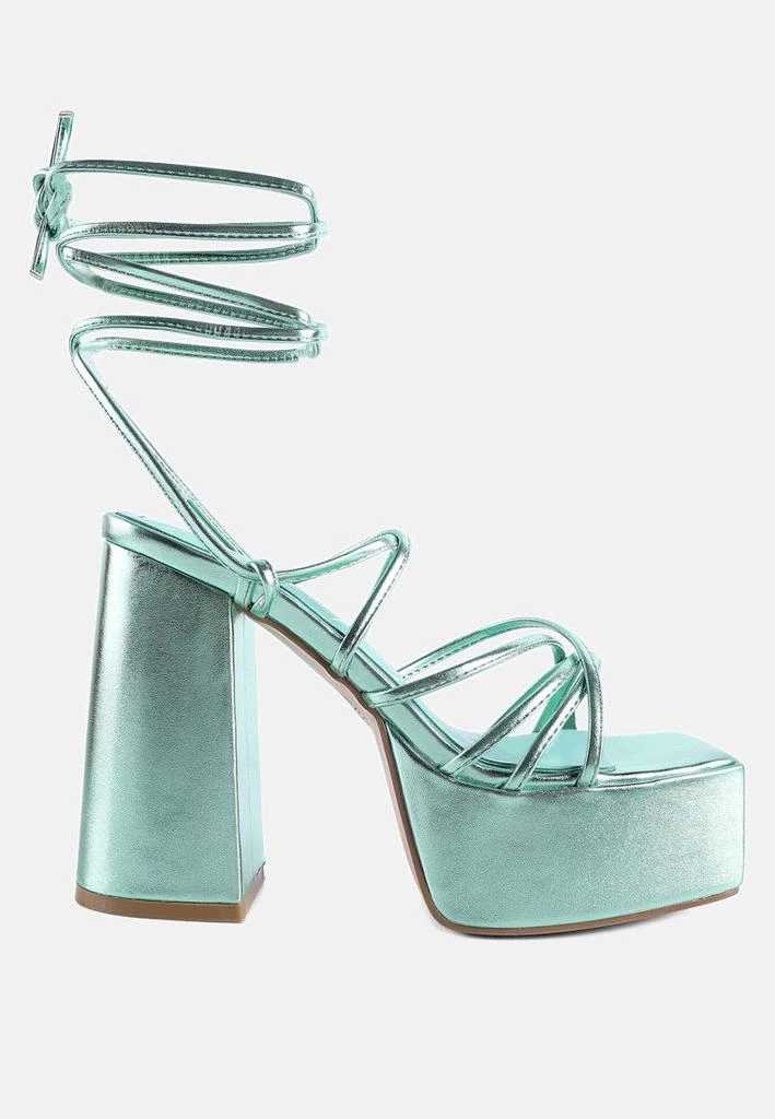 London Rag anvil metallic block heeled lace up sandals 7