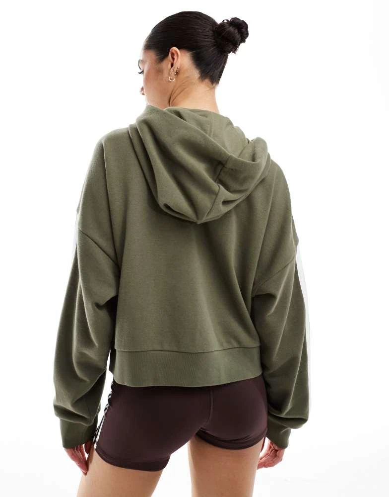 Adidas adidas Performance essentials 3-stripes french terry quarter-zip hoodie in green 4