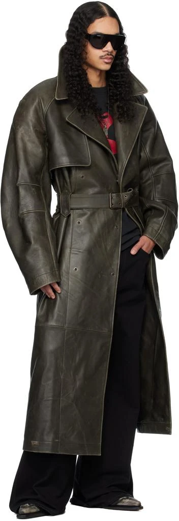 LU
U DAN Khaki Bastard Military Leather Trench Coat 4