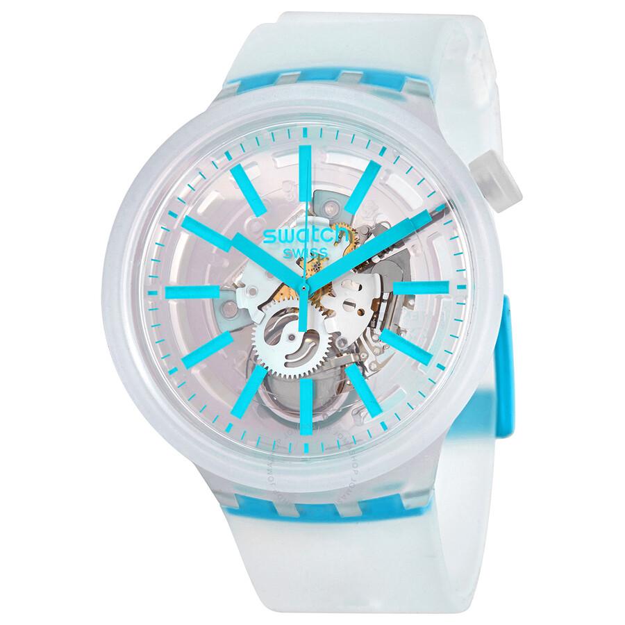 Swatch Blue-In-Jelly Quartz White Skeleton Dial Watch SO27E105