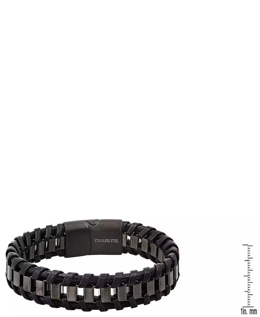 STEELTIME Men’s Black Leather and Black IP Stainless Steel Box Link Braided Bracelet 3
