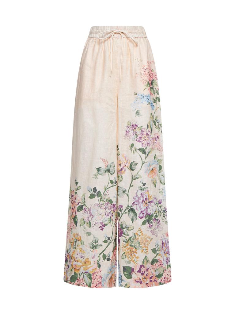 【Zimmermann】Halliday lace-trimmed linen wide-leg pants NWT Zimmermann Halliday Lace Trim Linen Wide Leg Pants Size