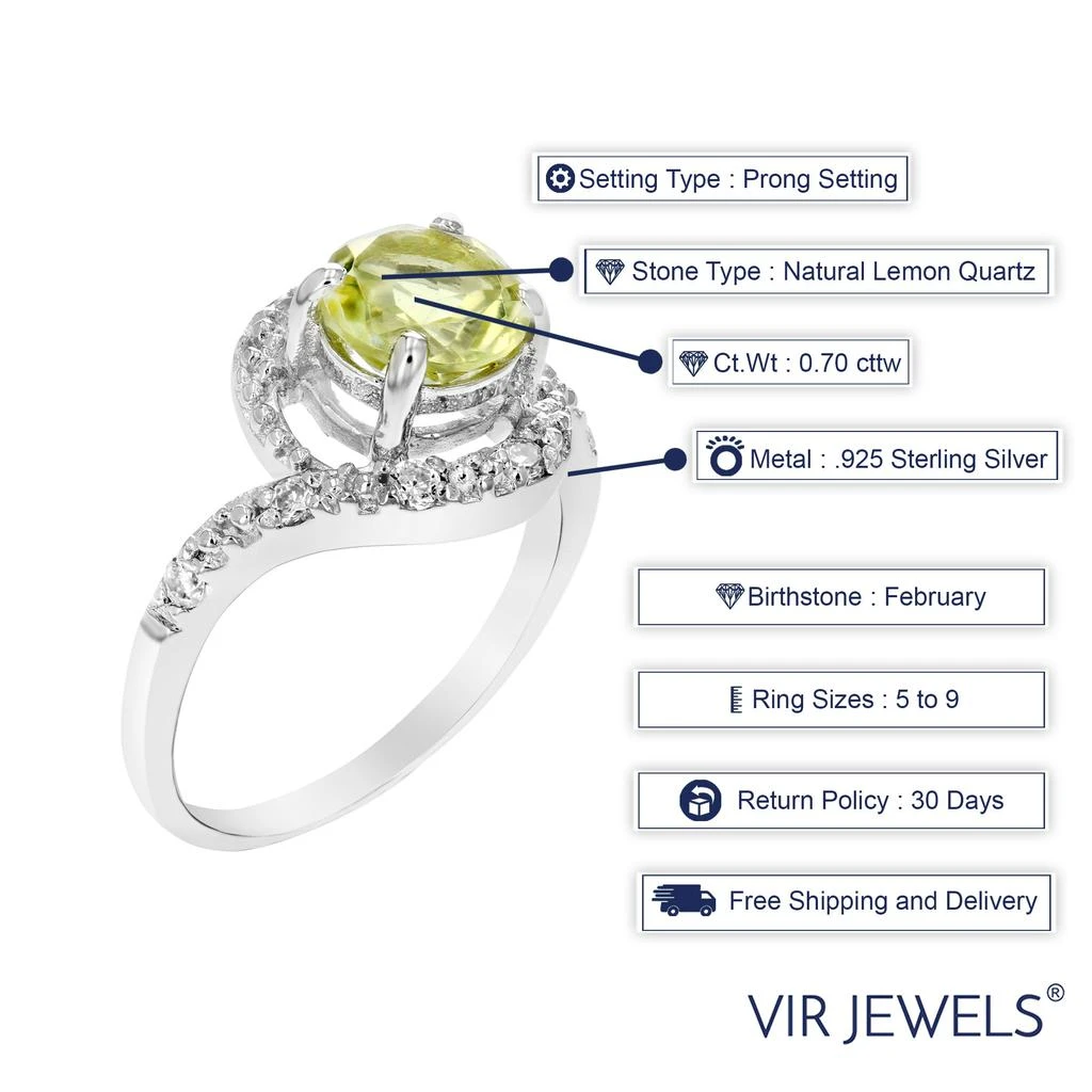 Vir Jewels 0.70 cttw Lemon Quartz Ring .925 Sterling Silver with Rhodium Round Shape 7 MM 5