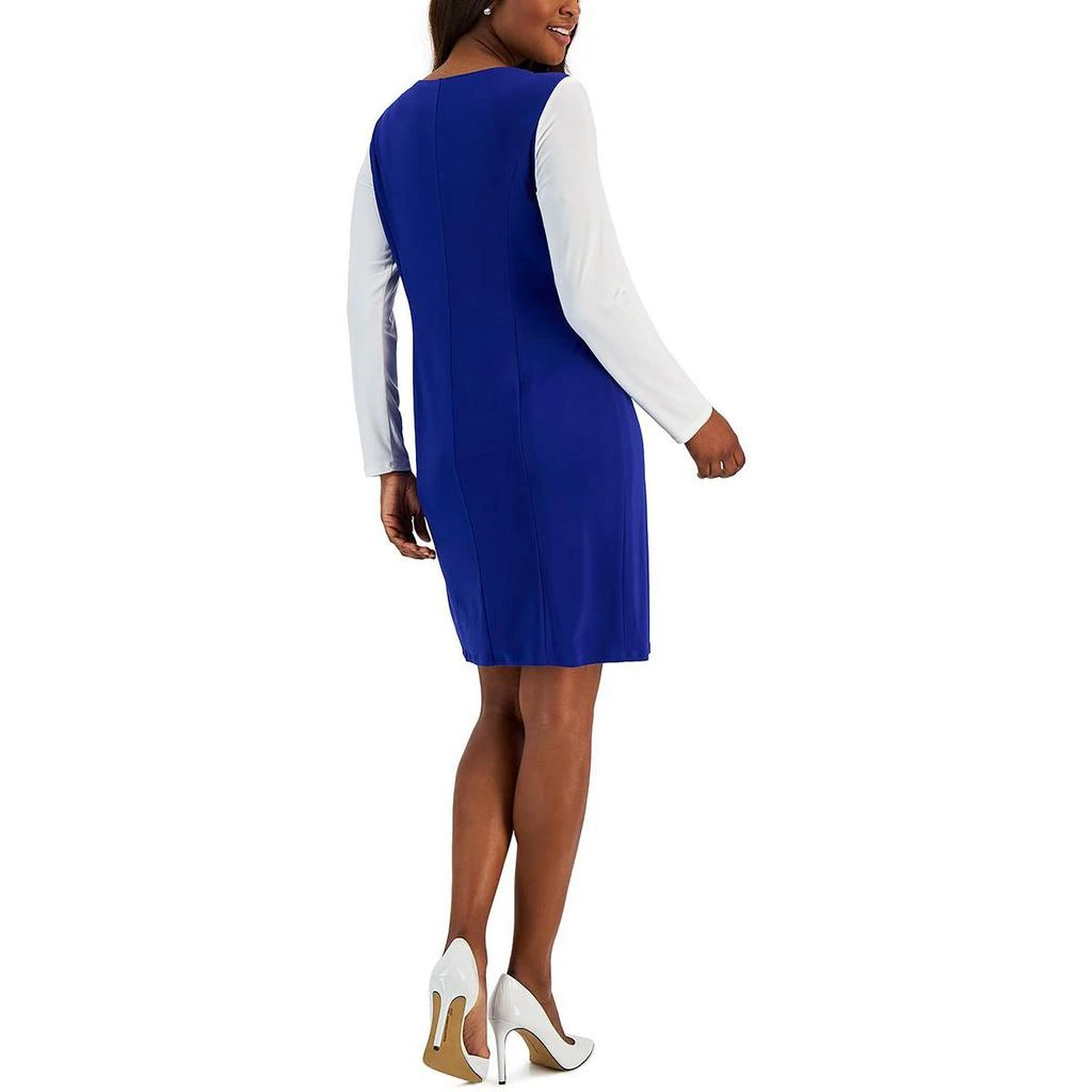 Kasper Womens Knot Neck Colorblock Sheath Dress 2