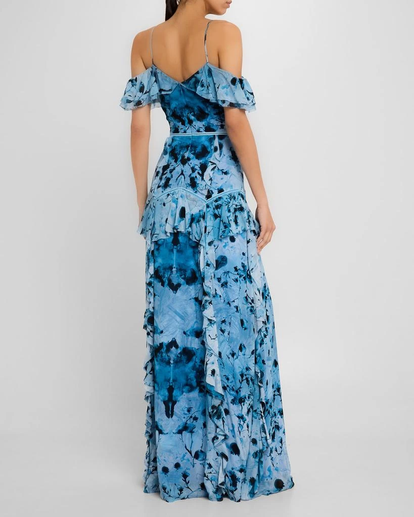 MARCHESA Cold-Shoulder Ruffle Chiffon Gown 3