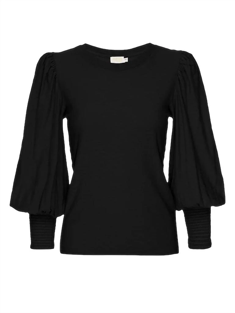 Nation LTD Loren Smocked Peasant Tee In Black 1