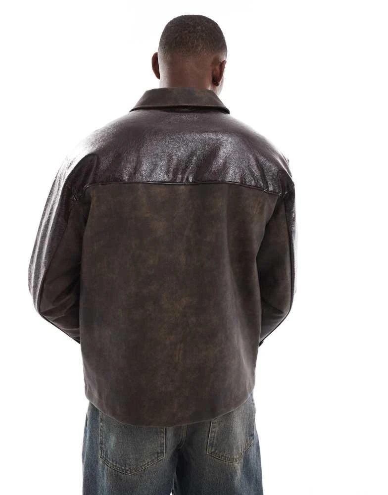 PacSun Pacsun textured faux leather jacket in washed black 4