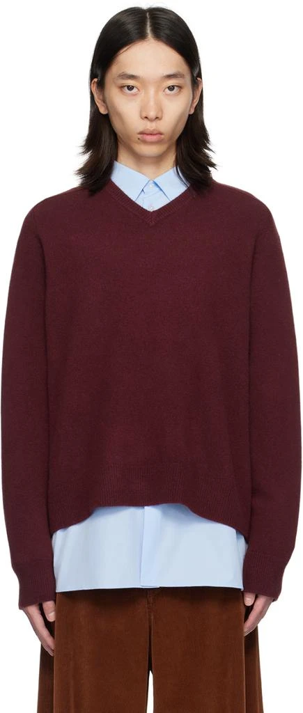 MAISON MARGIELA Burgundy Washed Lambswool Sweater 1