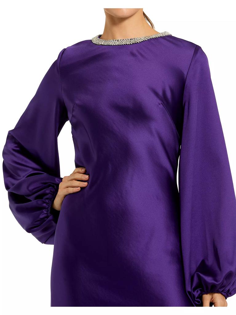 Ieena MacDouggal Purple newest Satin One Sleeve Bow Shoulder Mini Dress 10 NWT