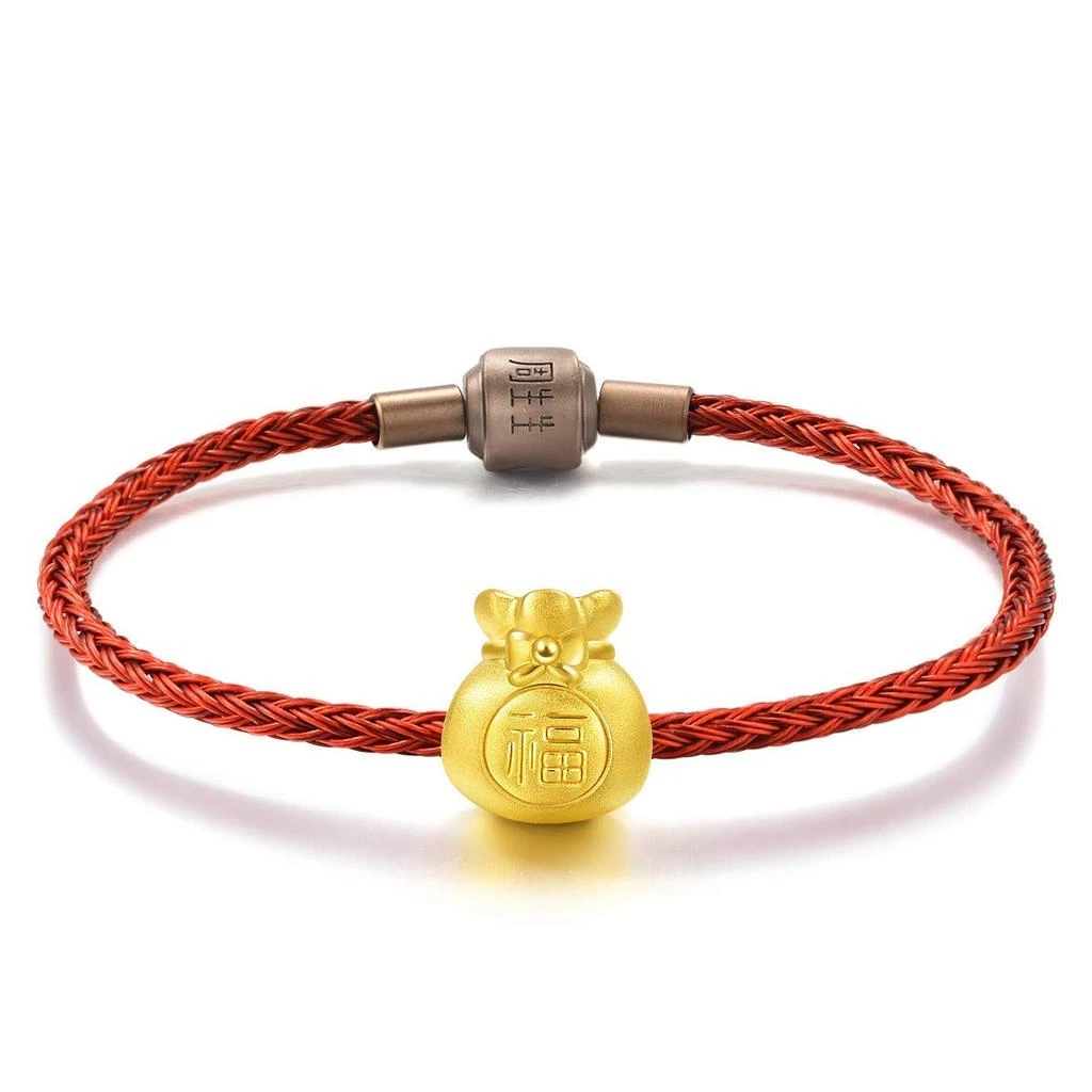 CHOW SANG SANG CHOW SANG SANG 999 24K Solid Gold Blessing Bracelet, Fortune Bag Charm Red Bracelet for Women 89197C 1