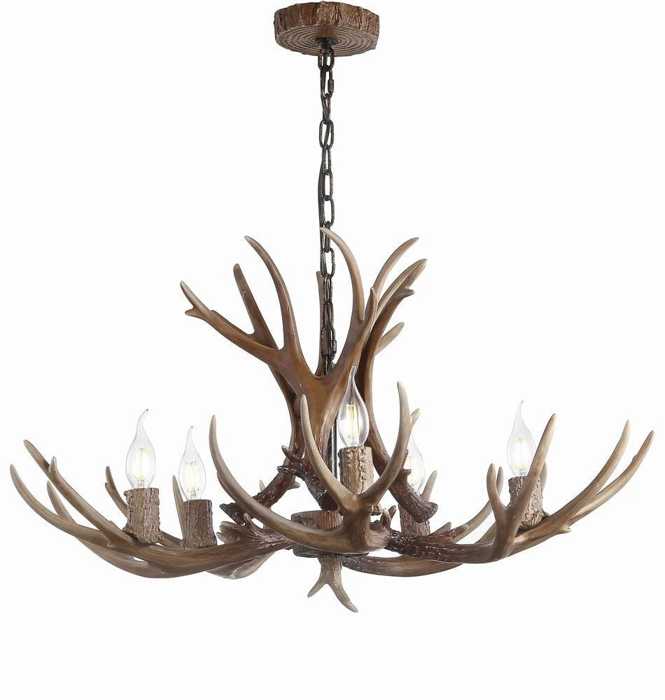 JONATHAN Y Eldora 30" Adjustable Resin Antler 5-Light LED Chandelier 2
