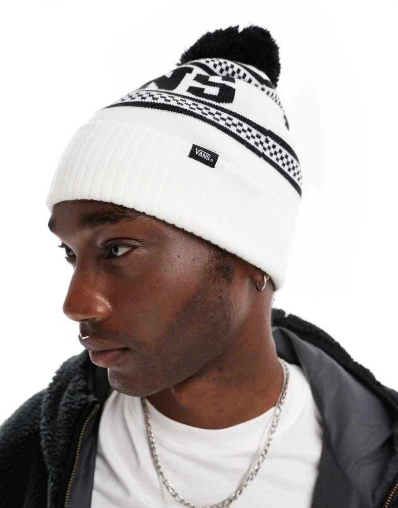 Vans Vans check pop beanie in off white and navy 1