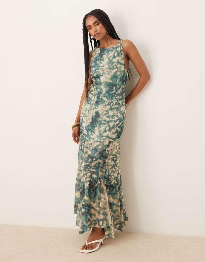 ASOS ASOS DESIGN dropped waist maxi dress with full godet hem in blurred print