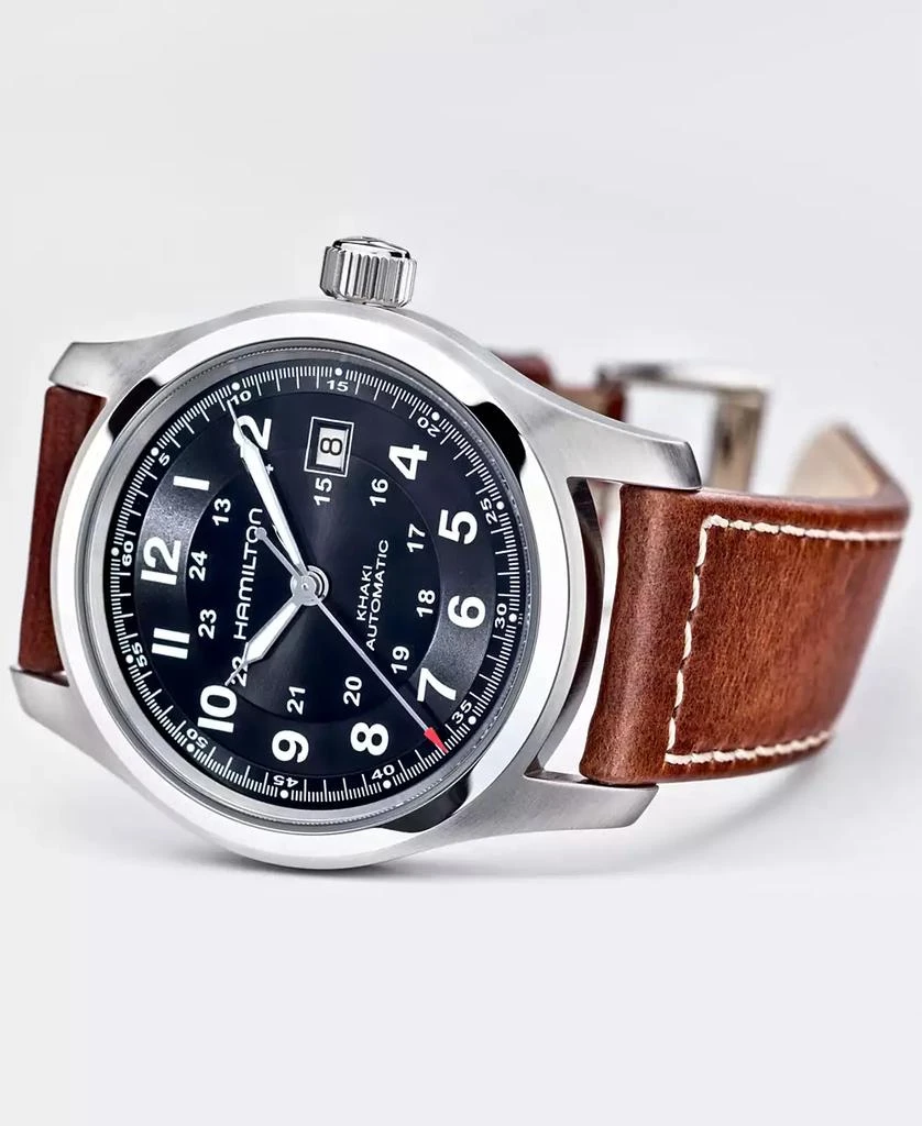 Hamilton Men's Swiss Automatic Khaki Field Brown Leather Strap Watch 42mm H70555533 6