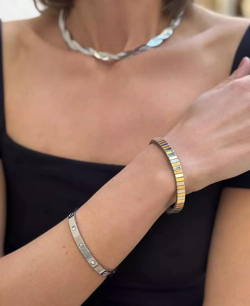 ADORNIA Tarnish Resistant Cubic Zirconia and Clover Bangle Bracelet 3