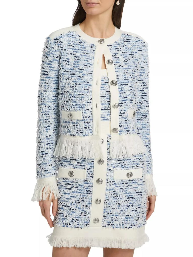 Milly Fringe-Trimmed Tweed Cardigan Jacket 3