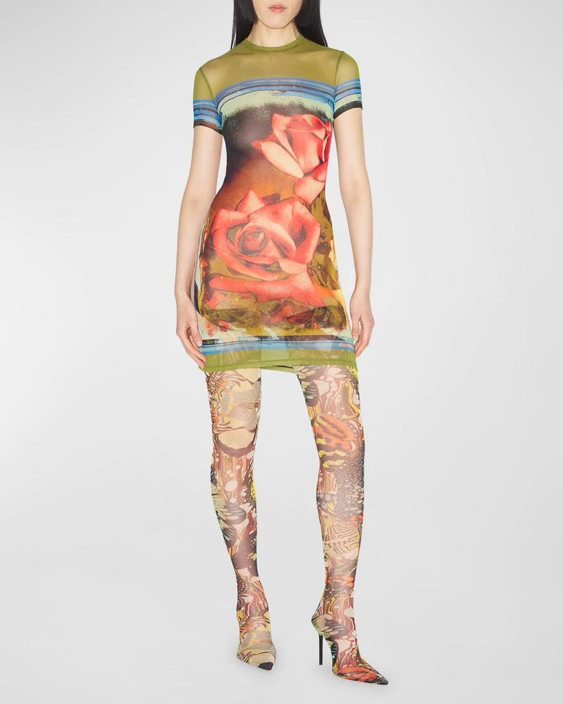 Jean Paul Gaultier Roses-Print Short-Sleeve Mesh Mini Dress 1