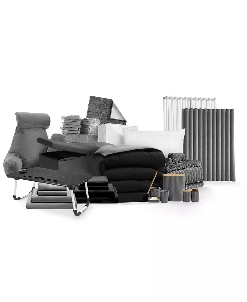 Clara Clark 46-Piece College Dorm Room Essentials Twin XL Bedding Comforter Set, Bed in a Bag Comforter Set, Black And Gray