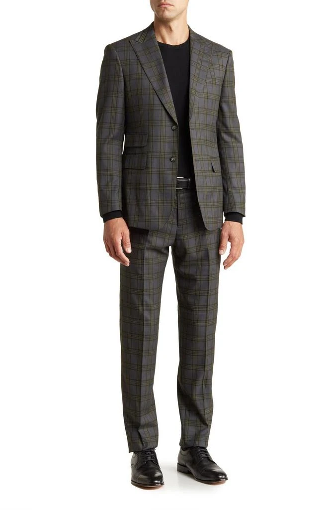 English Laundry Trim Fit Green Plaid Two Button Peak Lapel Suit 1