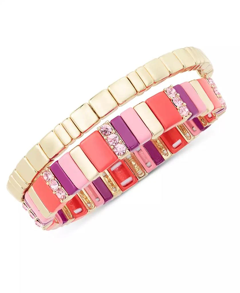 On 34th Gold-Tone 2-Pc. Set Pavé & Multicolor Bar Stretch Bracelets, Created for Macy's 1