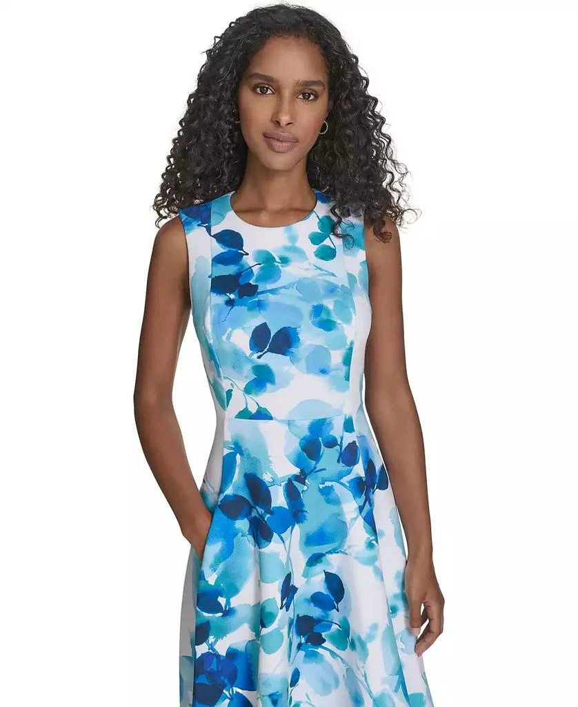 Calvin Klein Women's Sleeveless Crewneck Dress - Capri/White Multi - 6 Calvin Klein Women's Sleeveless Crewneck Dress - Capri/White Multi - 6