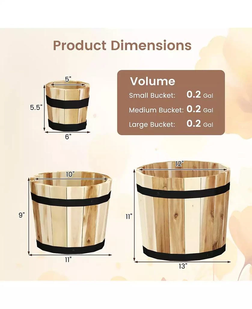 Gymax Outdoor Wooden Planter Box Set of 3 w/ Drainage Holes for Flower Herb Shrub 4