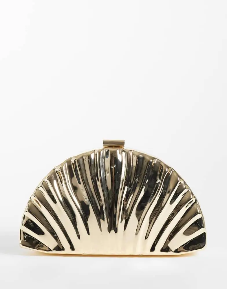 True Decadence True Decadence textured hard clutch bag in gold