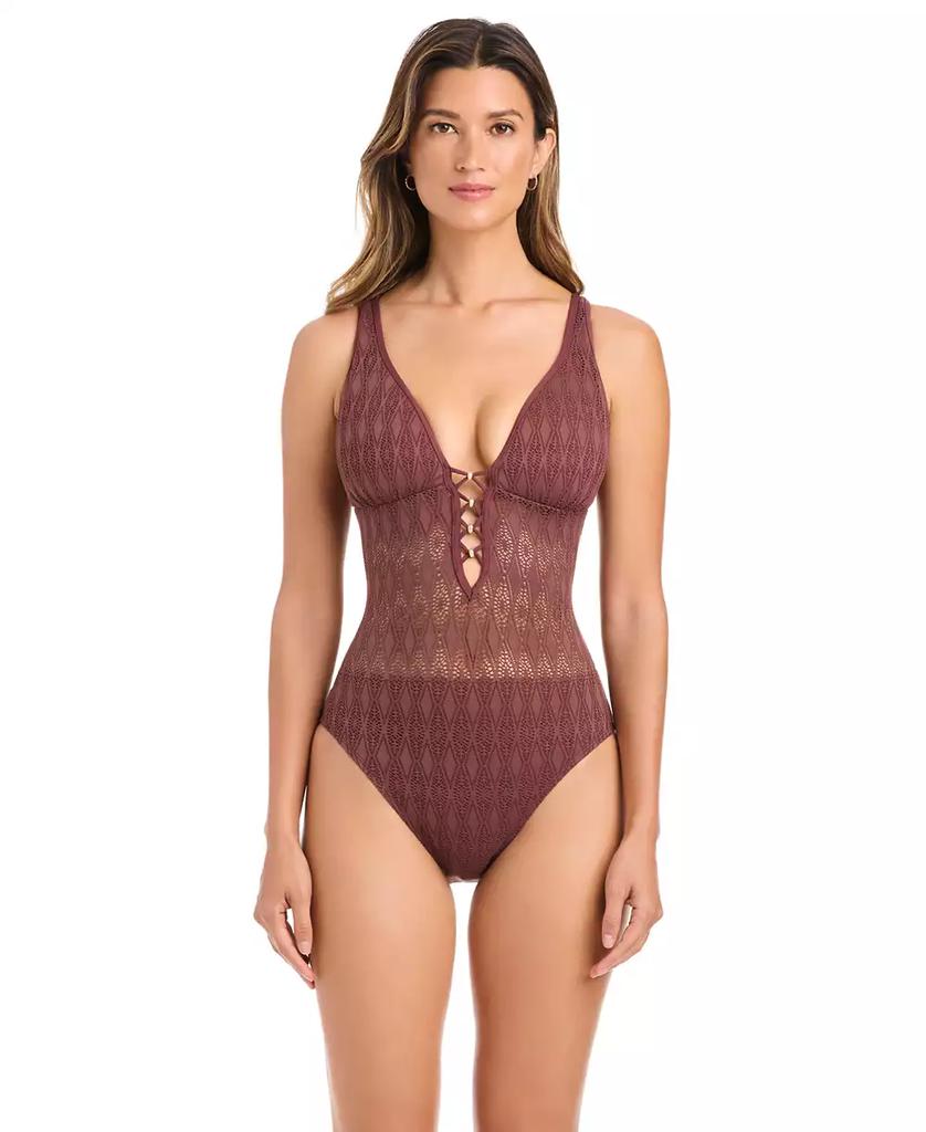 Bleu Rod Beattie Women's Sunkissed Crochet Over-The-Shoulder Swimsuit