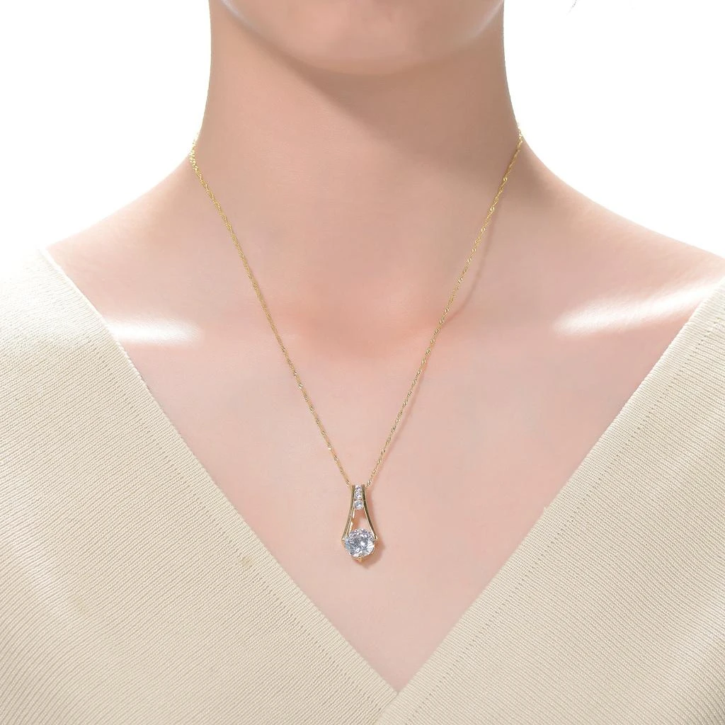 Genevive Sterling Silver 14k Gold Plated And Clear Cubic Zirconia Pendant Necklace
