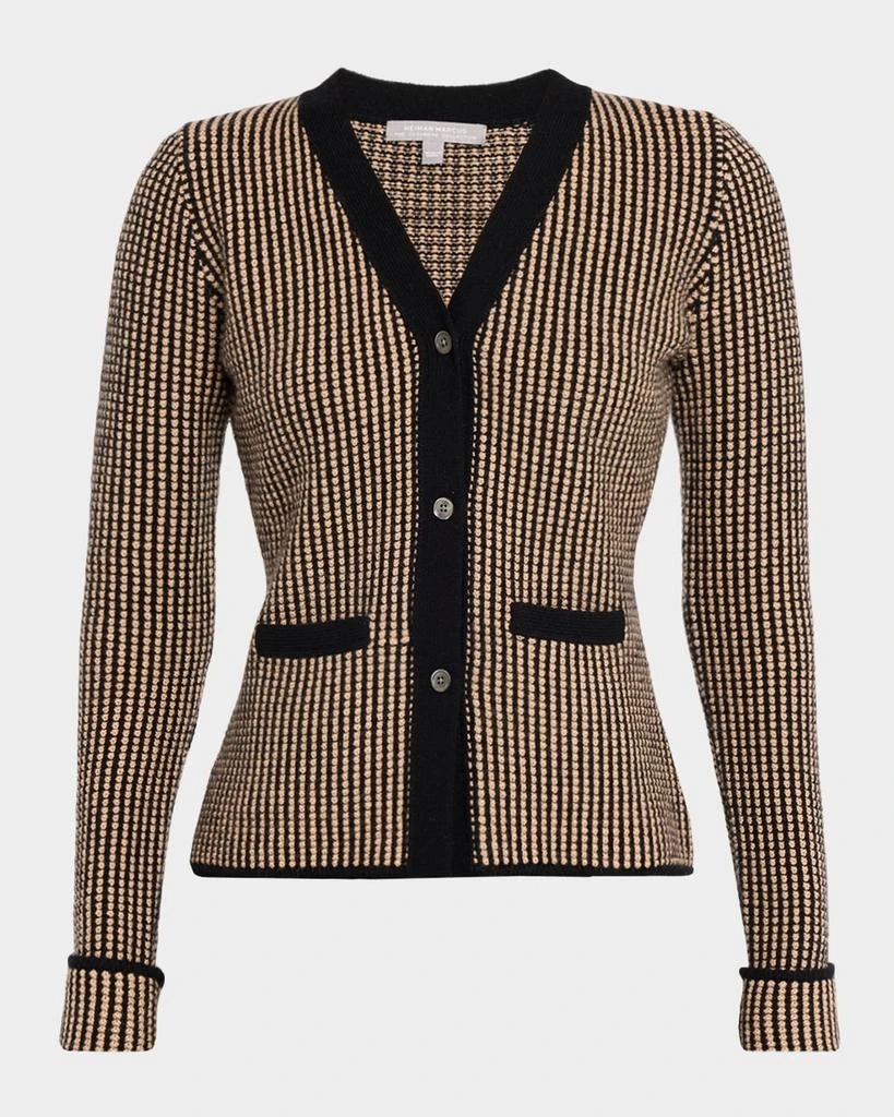 Neiman Marcus Cashmere Contrast Pique Knit Jacket