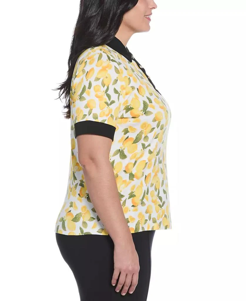 Rafaella Plus Size Lemon Print Buttoned Elbow Length Sleeve Polo T-Shirt 3