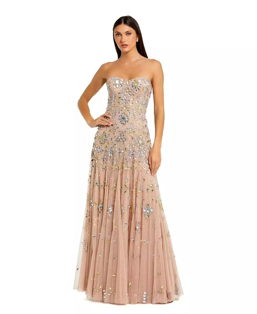 Mac Duggal Women
s Strapless Sweetheart Embellished Net Gown