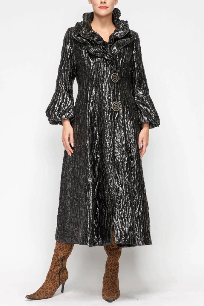 IC COLLECTION Ic Collection - Metallic Double Wire Ruffle Collar Long Blouson Sleeve Jacket