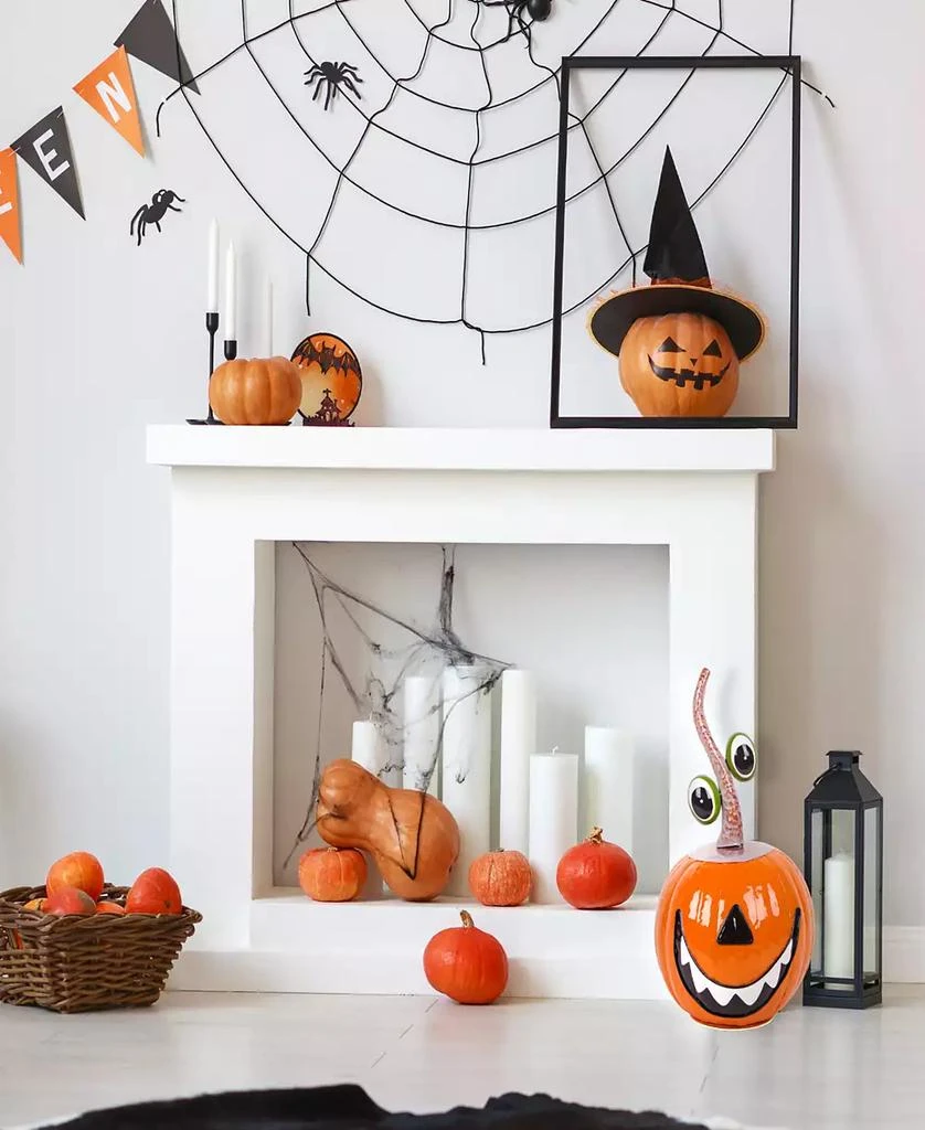 National Tree Company 15" Halloween Decoration, Floating Eyes Metal Pumpkin with Gloss Finish, Orange 3