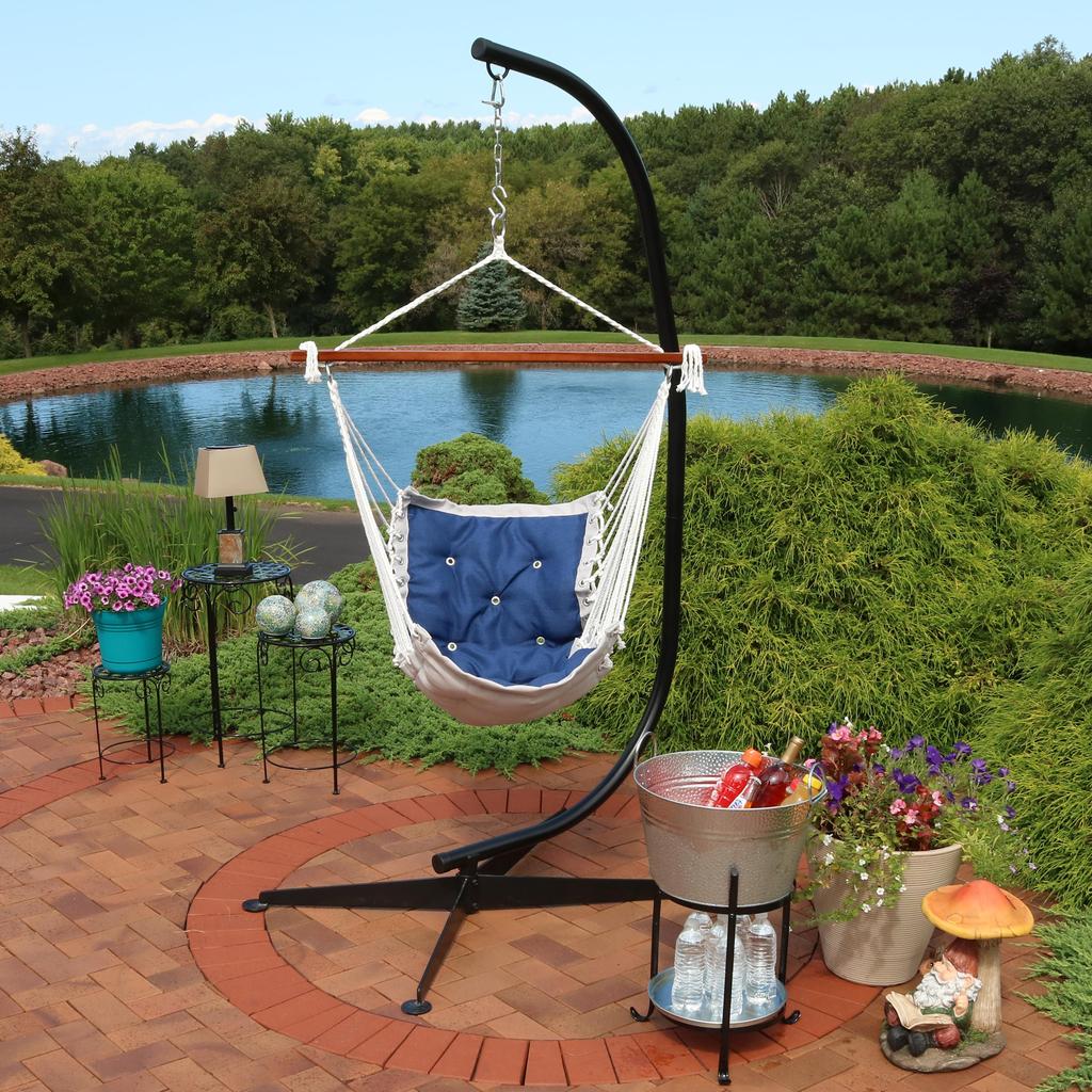 Sunnydaze Large Tufted Victorian Hammock Chair Swing with C-Stand - 300 lb Weight Capacity