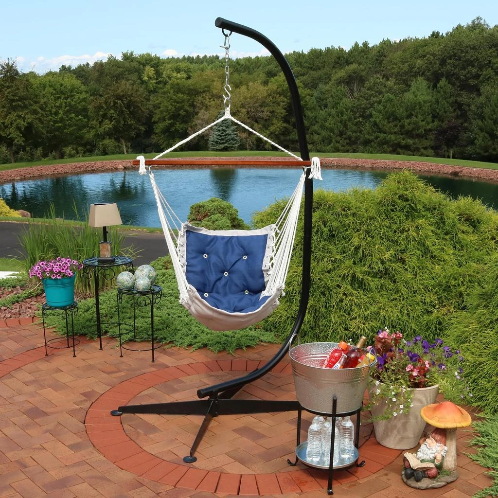 Sunnydaze Large Tufted Victorian Hammock Chair Swing with C-Stand - 300 lb Weight Capacity 2