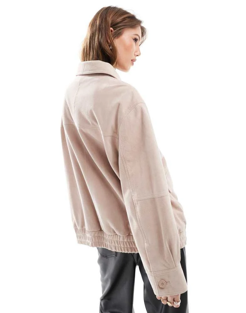 ASOS ASOS DESIGN real suede oversized bomber in dusty pink 4