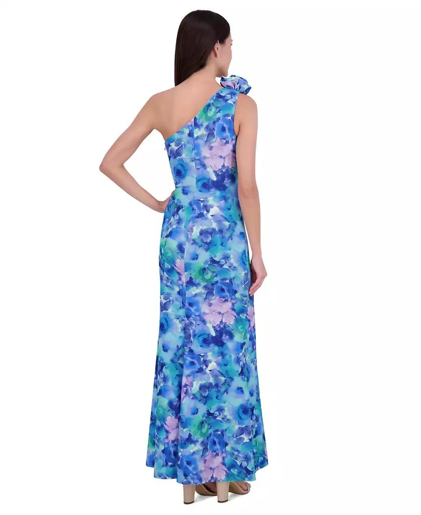 Eliza J Petite Rosette-Shoulder Watercolor-Print Evening Gown 3