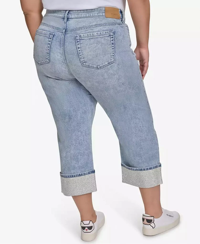 Karl Lagerfeld Paris Plus Size Mid-Rise Crystal Cuffed Jeans, Exclusively at Macy's 3